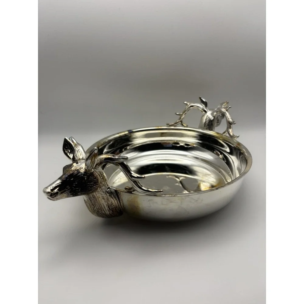 Vintage Elegance In Silver Stag Deer Head Silver Plate Bowl‎ with Box
